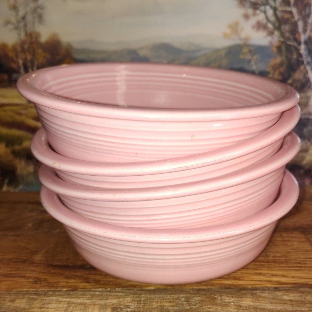 Vintage HLC Fiesta Rose Pink Stacking Cereal/Soup Bowl 7" Set Of 4 Fiestaware